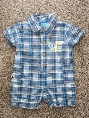 Vintage Blues Clues Short Sleeve Romper Blue Plaid Size 12 Month